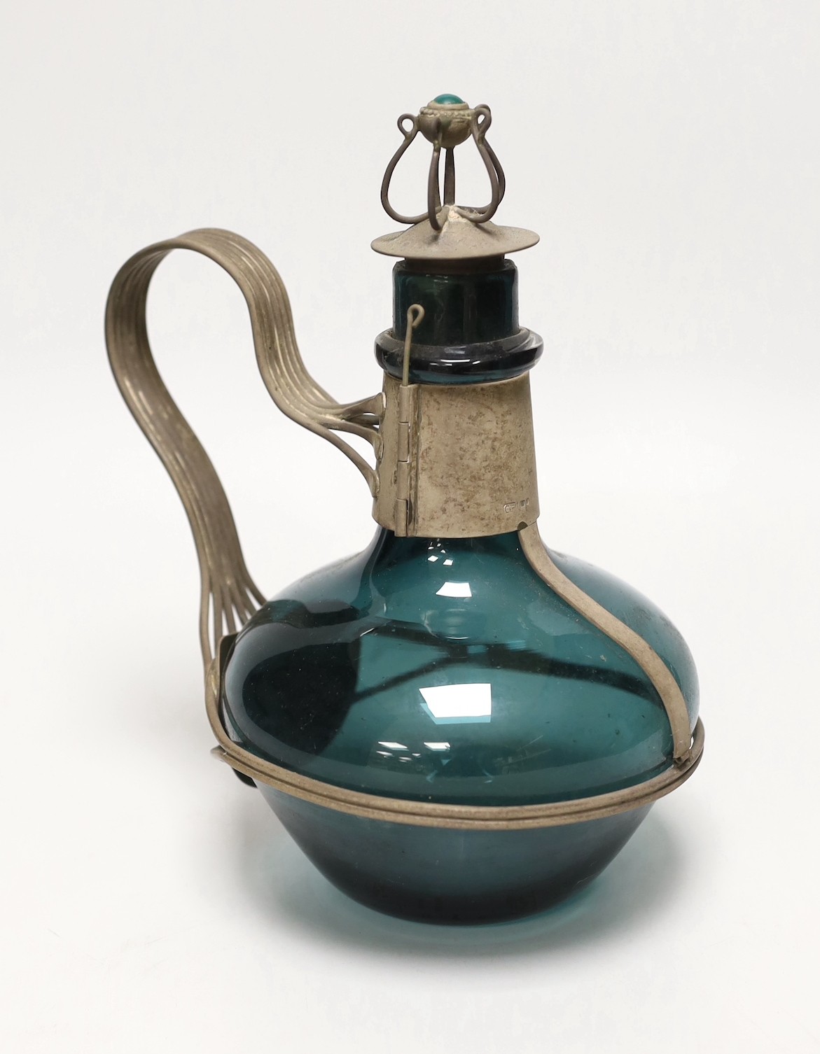 A Guild of Handicraft silver-mounted blown glass decanter and stopper, 23cm